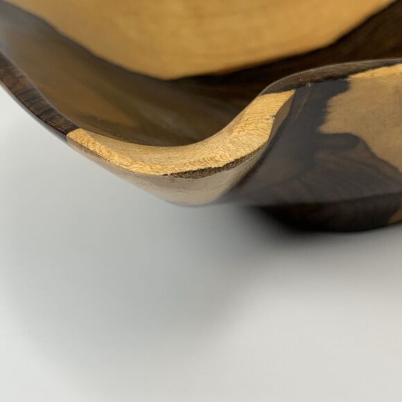 Two Tone Wood Bowl S Shaped Wooden 10” Trinket Dish Catch All READ - Picture 7 of 11